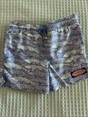 Vineyard Vines Boys Light Blue Fish Pattern Swim Trunks